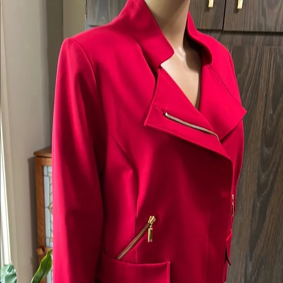 Chico’s Women's Red Jacket with Gold Zipoer Accents and Pockets Like New, Medium - Picture 3 of 14